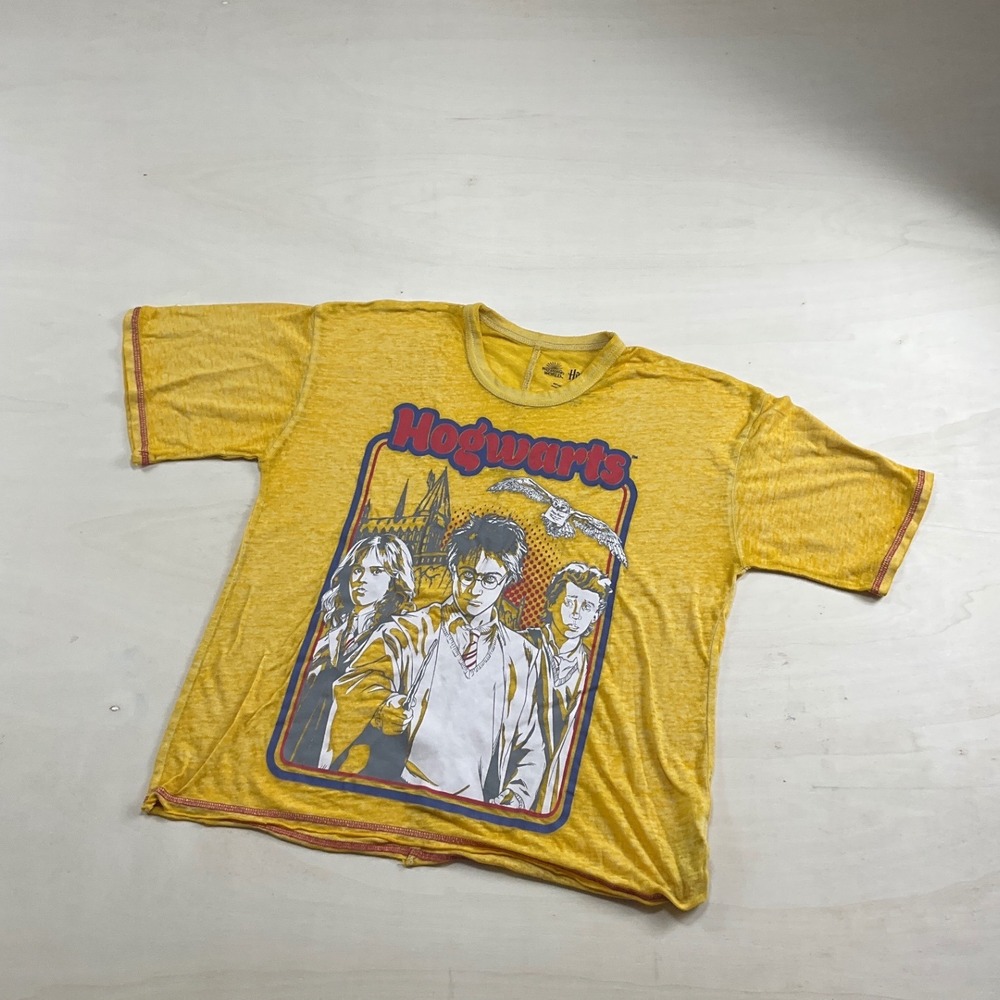 Harry Potter Hogwarts Graphic Sleep Shirt Sunstreak Yellow Burnout Top XS 0-2
